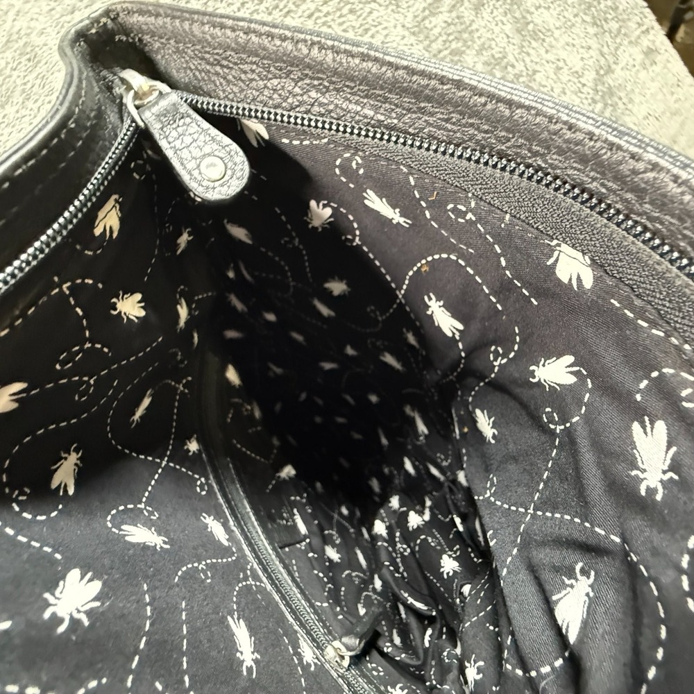 Fly London Black Leather Crossbody Bag Fold Over Flap Zip Close Triangular Logo - Picture 3 of 8